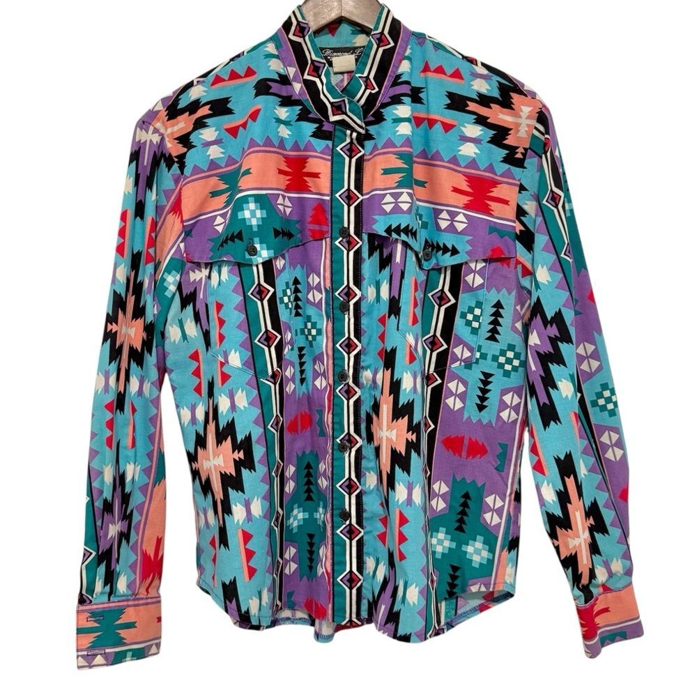VTG Women's Diamond L Western Wear Button Down Shirt USA Size Large